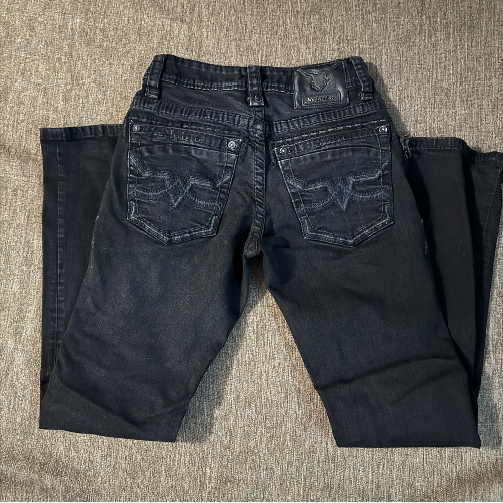 Men's western Blue Straight Black Jeans with Signature Back Pocket Detail 28x32